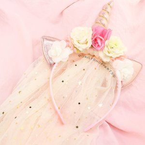 Floral Unicorn Headband with Veil